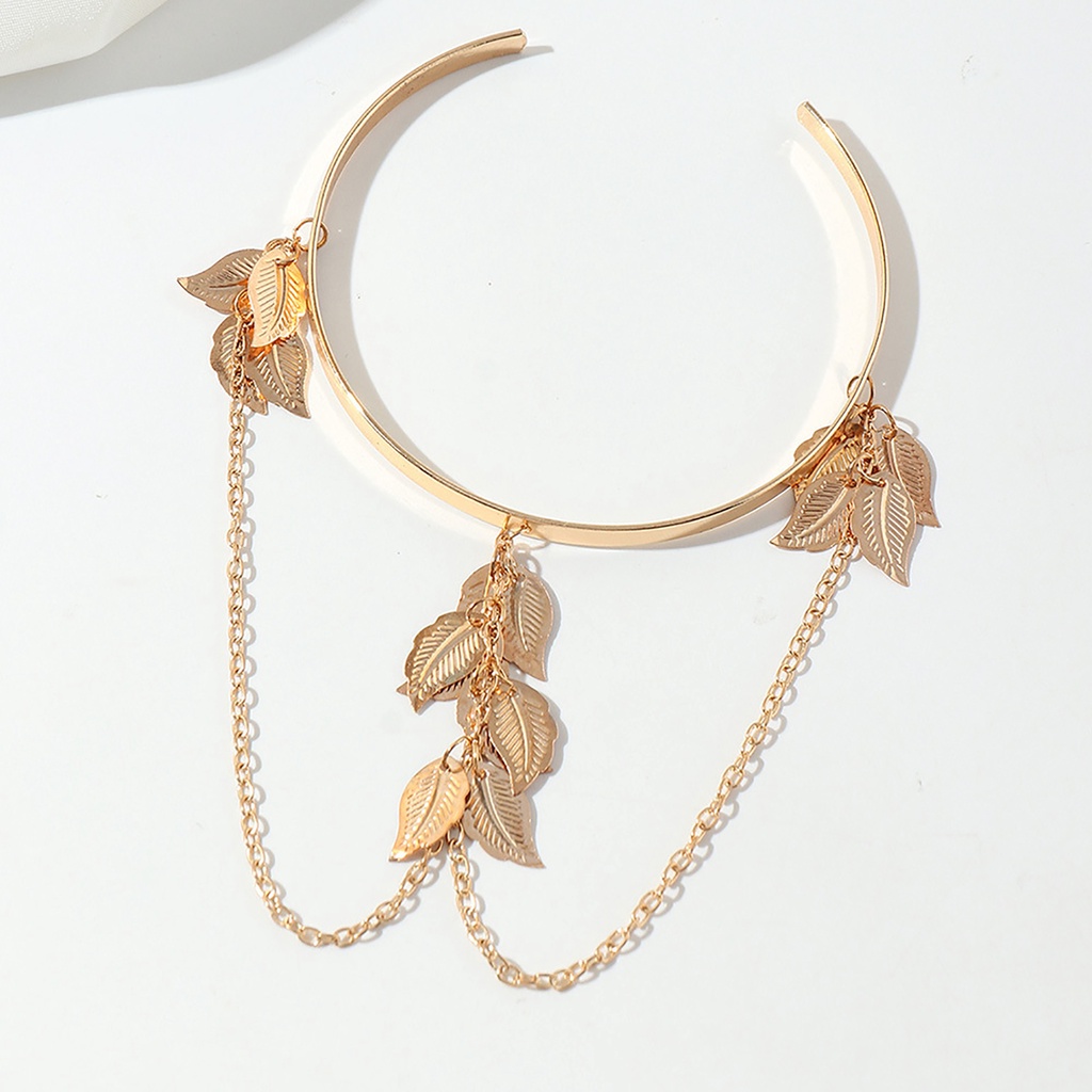 Hu Hu Hu Hu Hu Alat Bantu Pasang Kacamata♡ Gelang Lengan Atas Model Terbuka Adjustable Desain Daun Gaya Bohemian