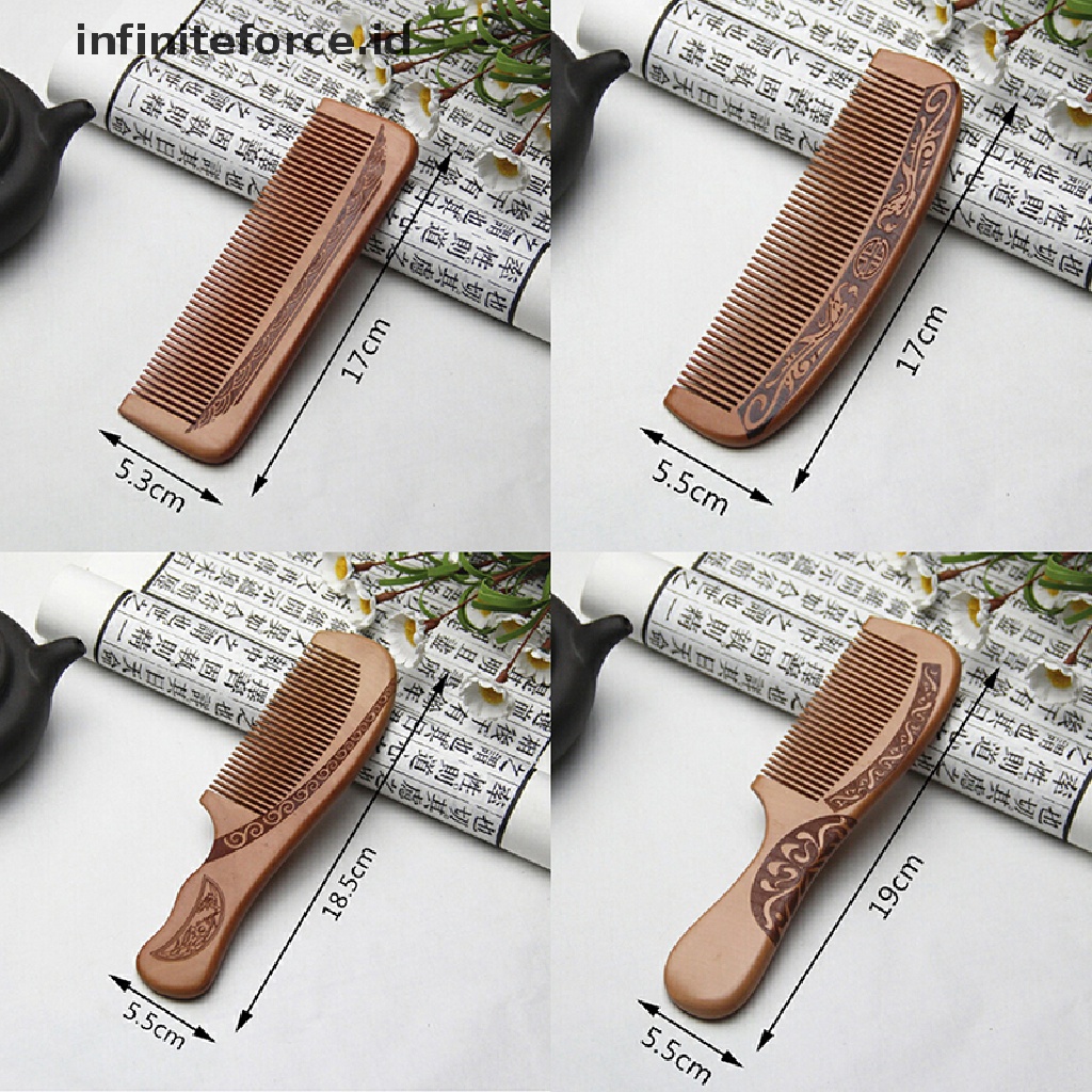 (Infiniteforce.Id) Sisir Kayu Peach Alami Anti Statis Untuk Pijat Kepala