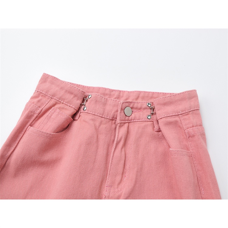 pink boyfriend high waist kulot celana jeans panjang wanita（realpict）