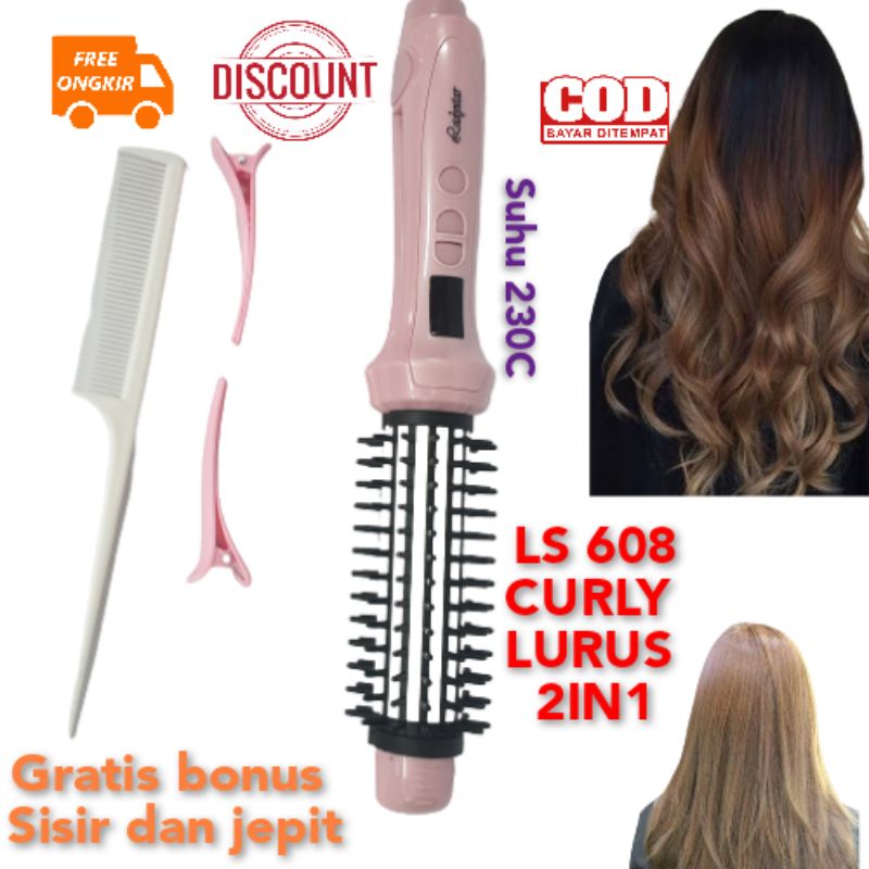 LADYSTAR | Catokan Sisir | LS608 | Pink Putih | Brush Keriting Blow | STARSELLER