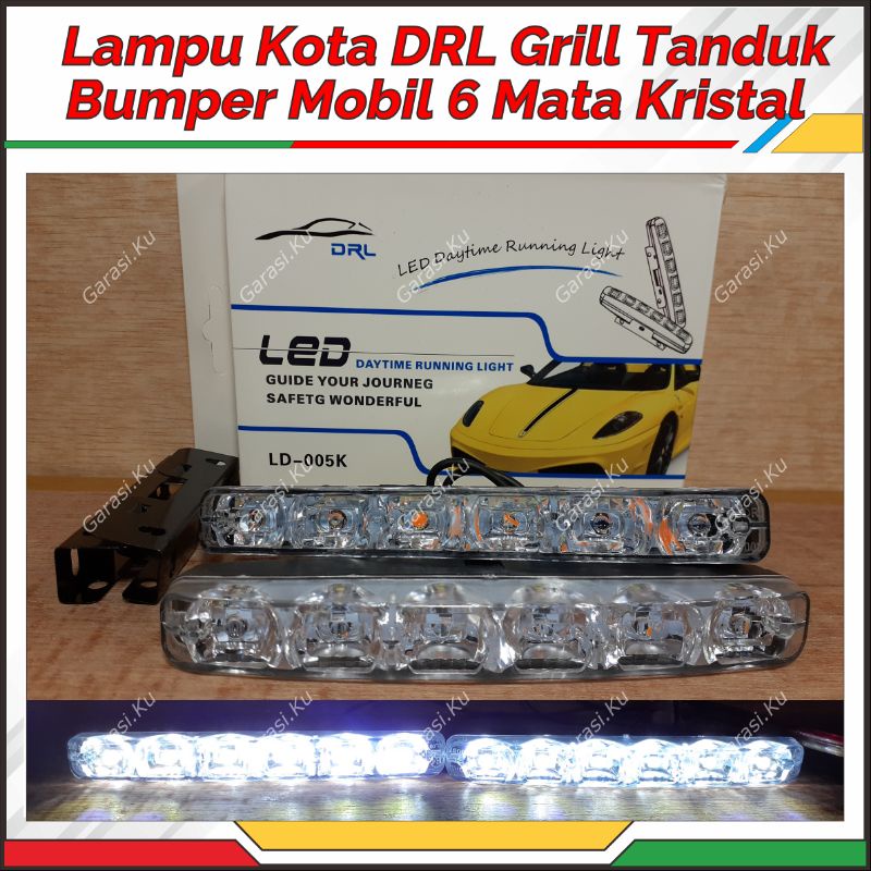 LAMPU LED DRL 6 MATA PUTIH CRYSTAL TANDUK DEPAN GRIL BUMPER MOBIL WATERPROOF: AVANZA XENIA JAZZ YARI
