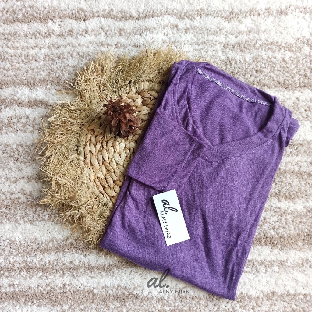 Alny Hijab - Kaos Polos Wanita Lengan Panjang Kekinian V-Neck Basic T-Shirt