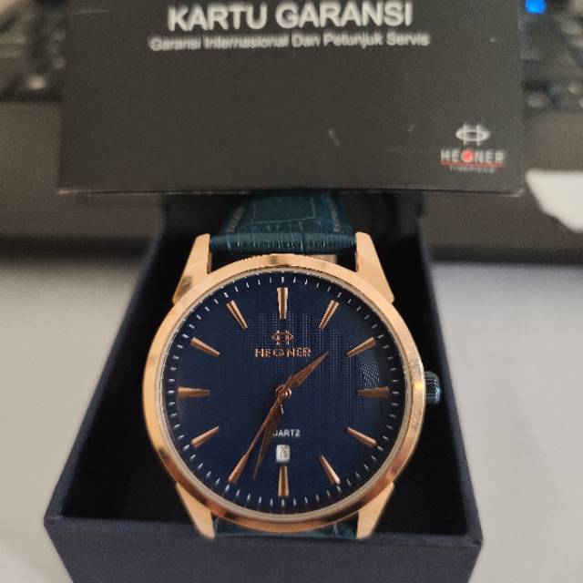 (NEW) Jam Tangan Hegner Pria Original Tali Kulit  Rosegold Tanggal Aktif water 30M