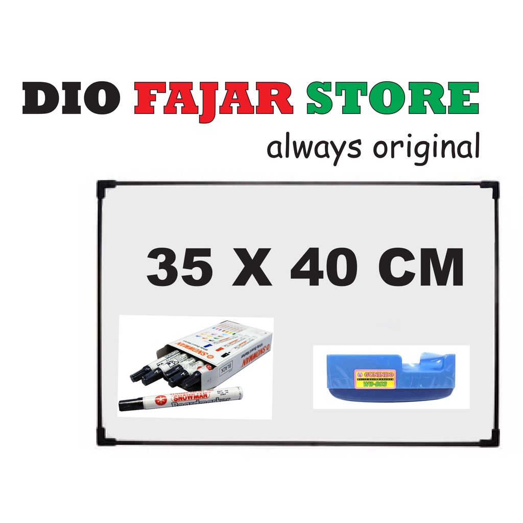 

PAPAN WHITE BOARD 35 x 40 CM PLUS 1 LUSIN SPIDOL WB + PENGHAPUS
