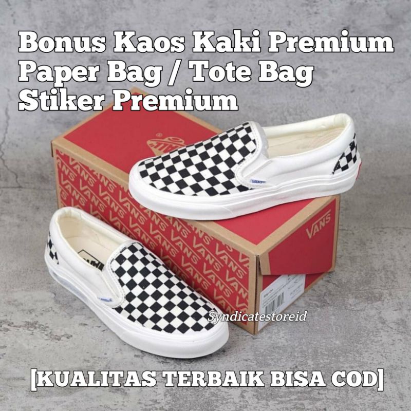 SEPATU VANS SLIP ON CHECKERBOARD OG 100% IMPORT PREMIUM BNIB Black White Sepatu vans sepatu catur slip on catur sepatu vans sneakers vans sepatu pria