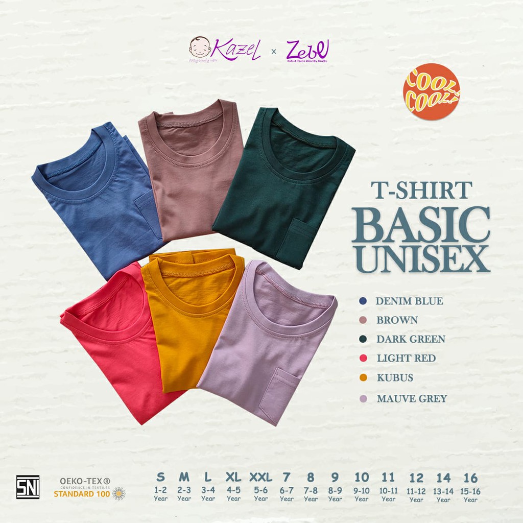 Kazel x Zebe 7-16 Tahun Tshirt Pocket Basic - Unisex Edition Baju Top Atasan Anak Laki Perempuan Boy CBKS