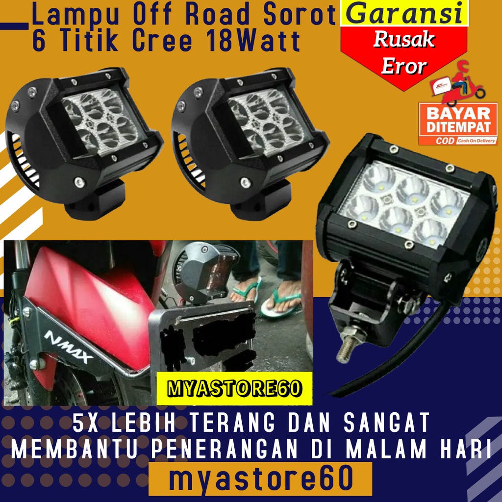 Lampu Off Road Lamp Sorot 6 Titik Cree 18Watt 18 Watt 24 Volt Lampu Sorot 18W 24V UNIVERSAL