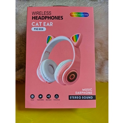 HEADSET BLUETOOTH 5.0 CAT EAR LED LIGHT / HEADPHONE TELINGA KUCING