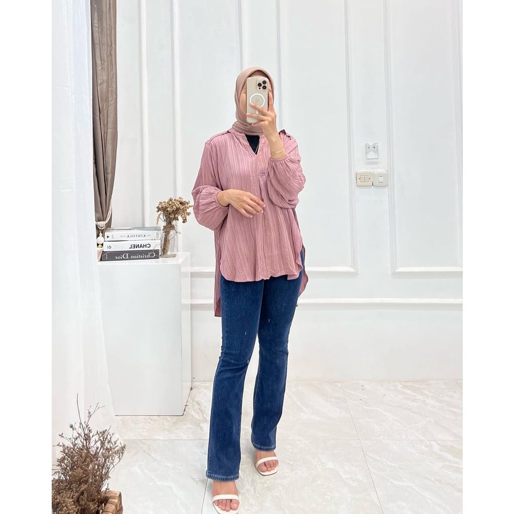 Mitty Blouse Korean Style Atasan Wanita Jumbo M L XL Baju Lengan Balon Matt Ladycrush Premium Outfit Wanita Kekinian Terlaris