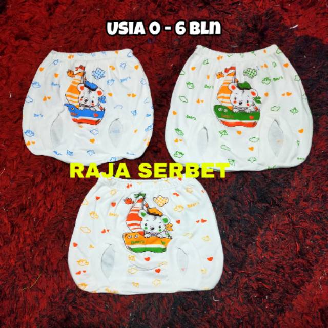 celana pop katun putih print isi 3 pc (AR)