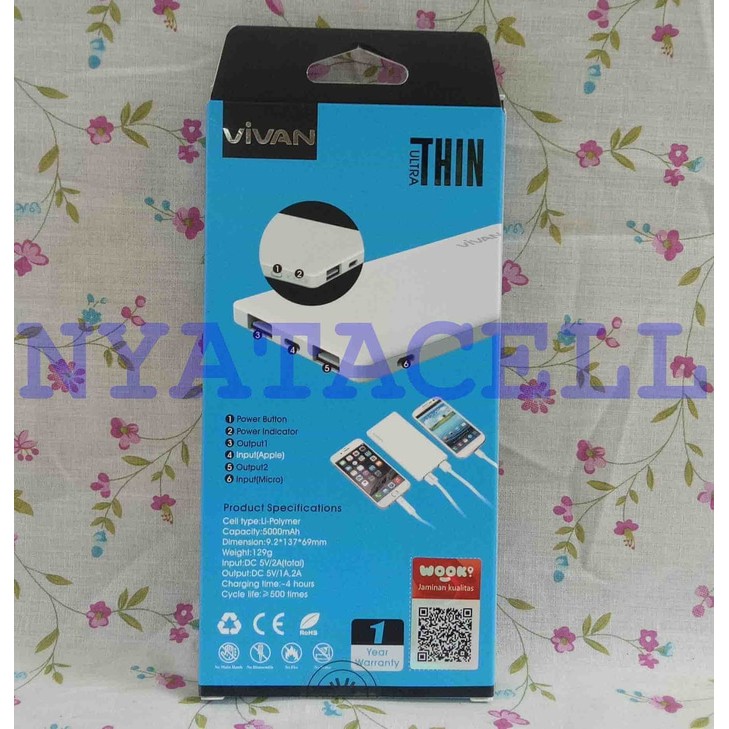 OBRAL!! Powerbank Vivan C5 5000mAh Li Polymer Baterai   Power Bank 2 Port USB