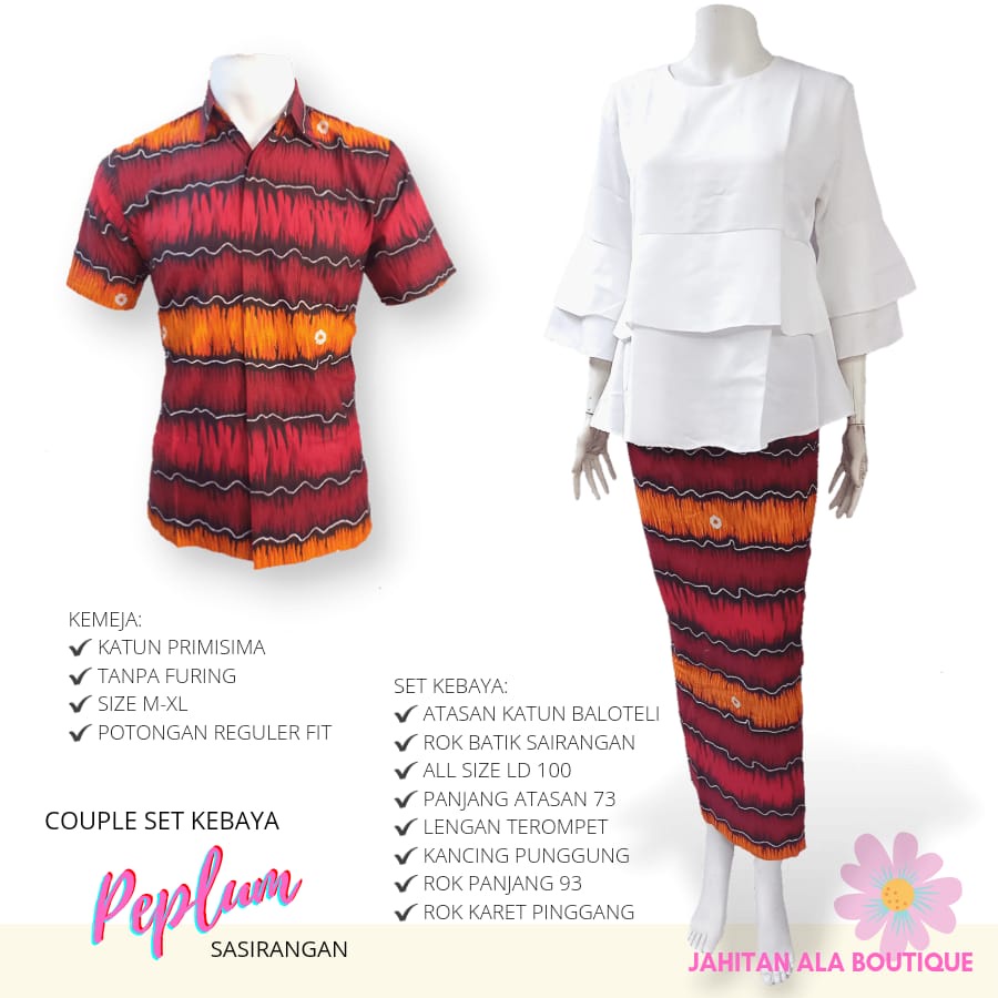 Couple Set Kebaya Peplum Sasirangan - Couple kemeja lengan pendek