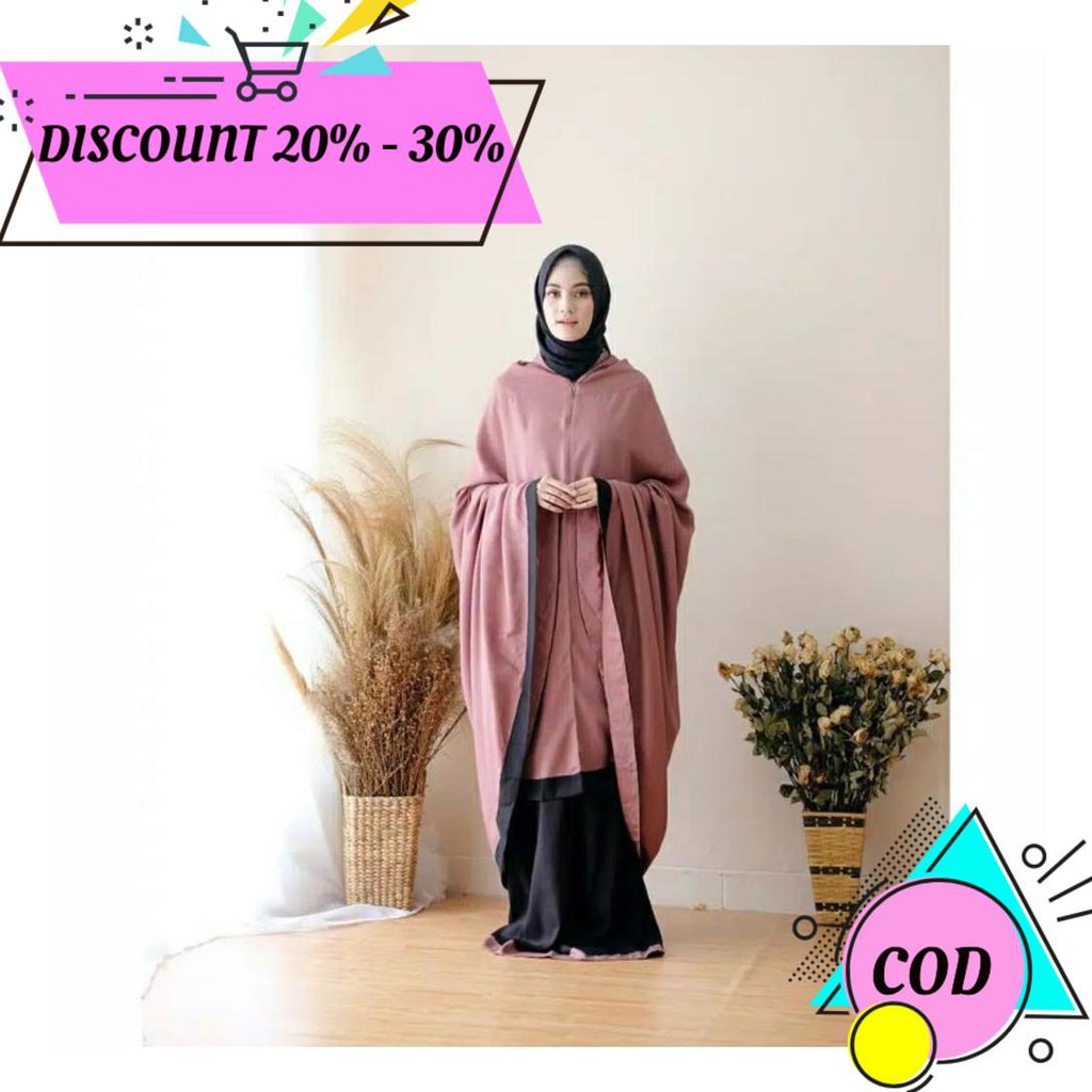 (BAYAR DITEMPAT) MUKENA BANESKA/MUKENAH SALWA MIXED BLACK MOCCA/MIXED MOCCA BLACK DEWASA JUMBO KATUN