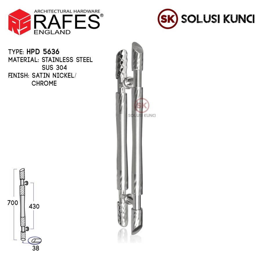 Handle Pintu / Tarikan Pintu Depan RAFES ENGLAND SUS 304 (HPD 5636)