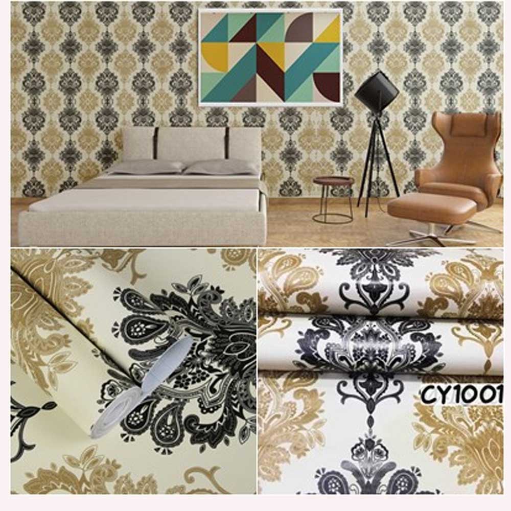 (COD) Gudang Wallpaper Stiker Dinding PVC Anti Air / Wallpaper kamar Tidur Promo Murah Batik Lemon Bahan PVC Premium Anti Air