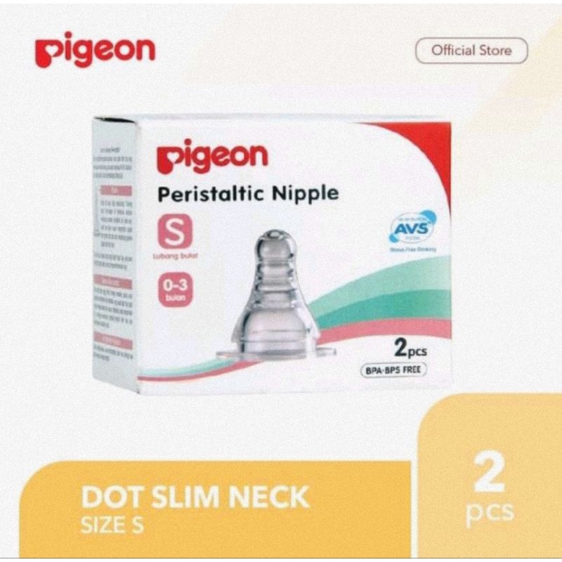 Pigeon Peristaltic Nipple Isi 2 Pcs - Dot Botol Susu Slim Neck