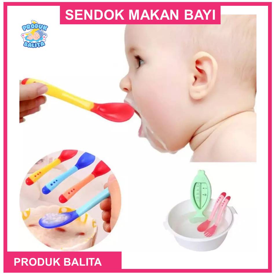 Sendok Garpu Makan Bayi Silikon Sensor Panas  Peralatan Makan Bayi Terlaris