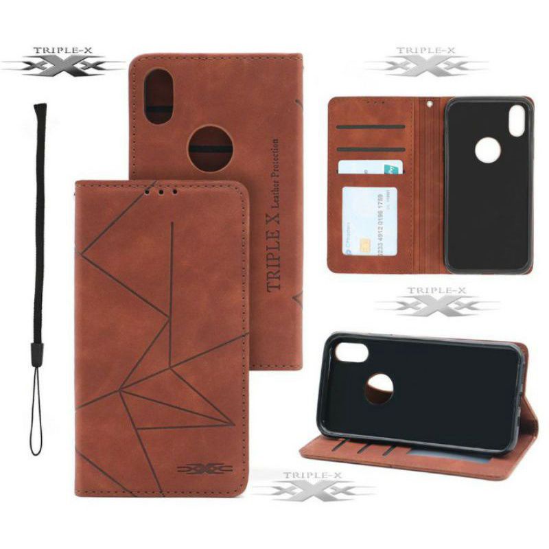 Triple X Flip Cover Leather Case Walet Vivo Y91 Y91C Y93 Y95 Flip Case Dompet Magnetik