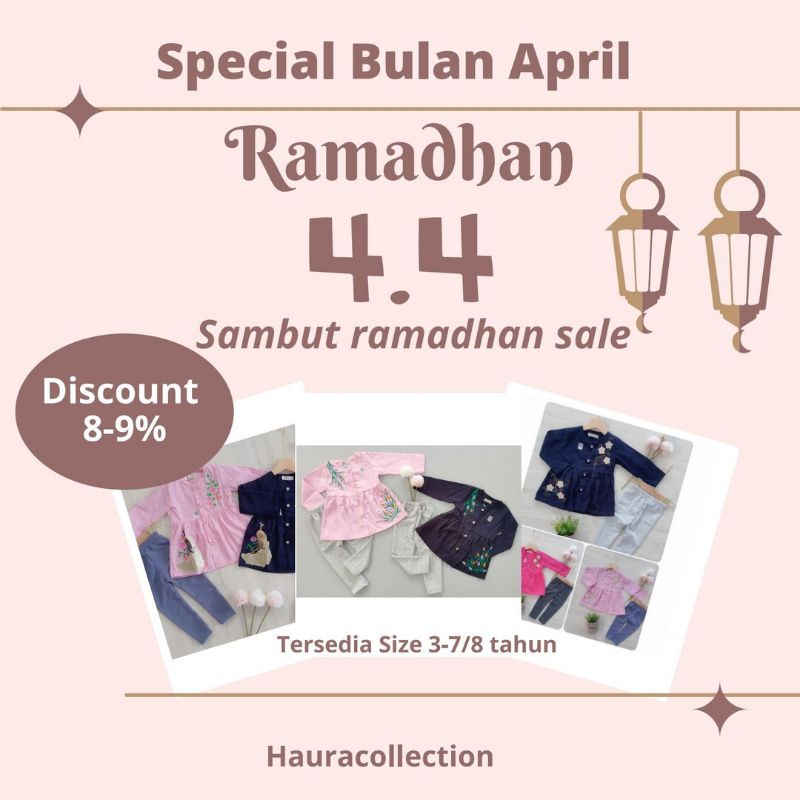 Setelan Tunik+legging Motif Merak, Tulip, dan Bunga - Size 3-7/8 tahun Baju anak cewek perempuan