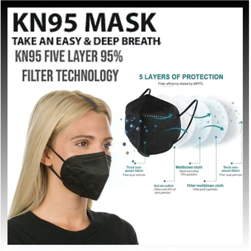 Masker mulut kn95 hitam premium 5ply 5 ply Earloop keholl 1 pcs