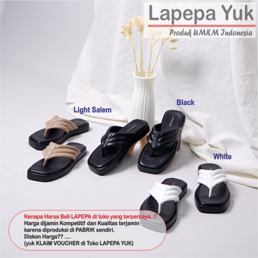 LAPEPA YUK - Sandal Wanita Jepit Wedges ERIE Sendal Japit Platform Perempuan Empuk  Sandals Cewe Capit Tinggi 3 cm  Size 36 37 38 39 40  Untuk Rumahan Santai Warna BLACK Hitam Premium Selop Wejes Kekinian Terbaru Shoes Ori Original Mall Official Store