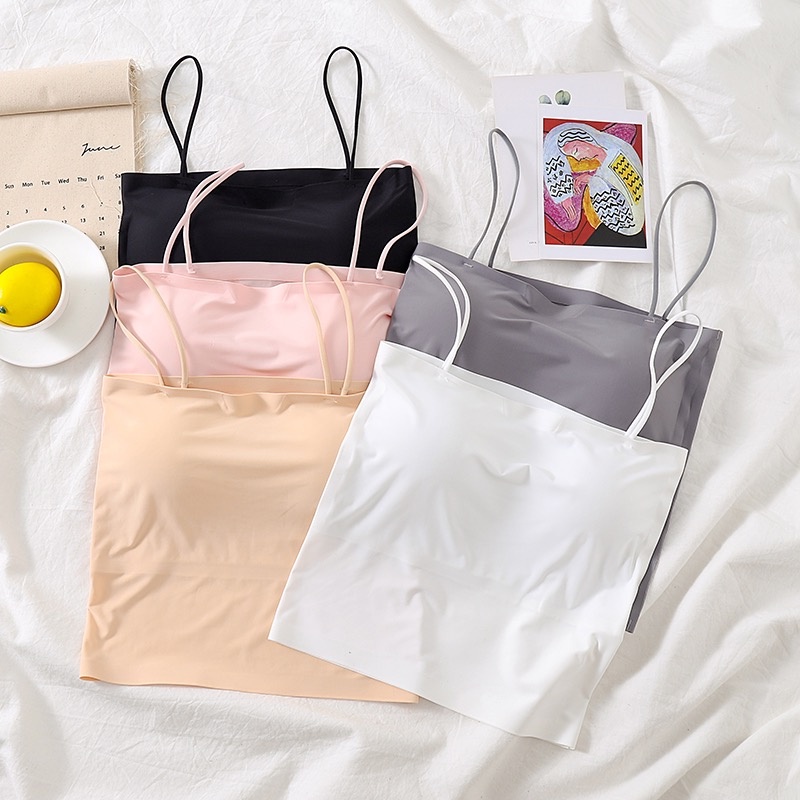Nicebra Tank Top Atasan Crop Wanita Tanpa Lengan Camis Elastis Tali Spageti 1068
