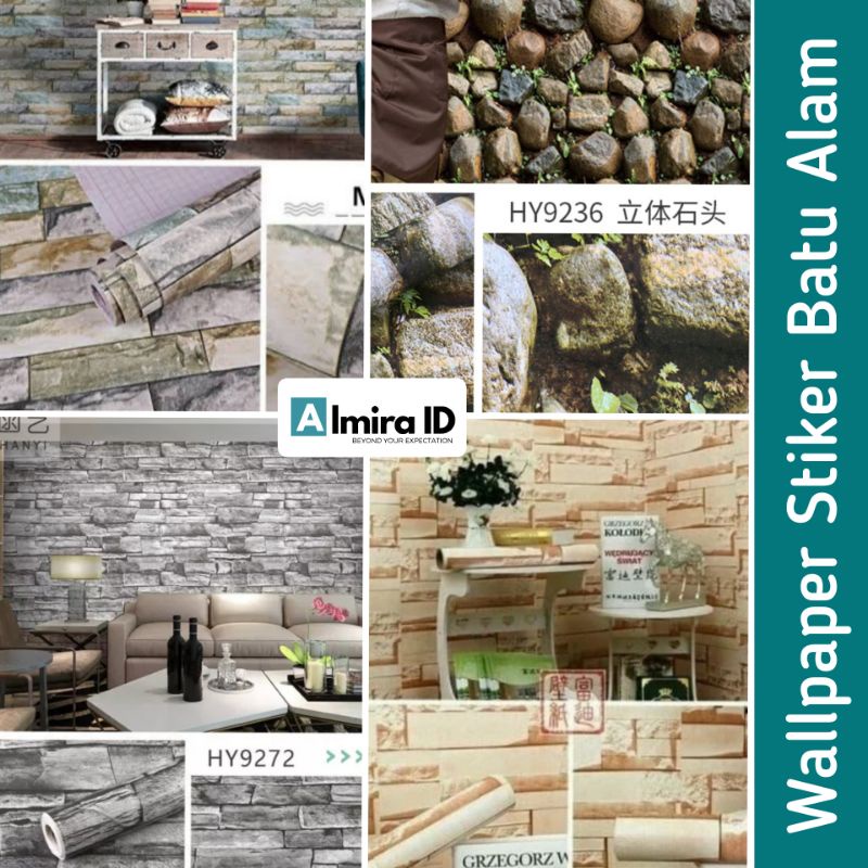 Wallpaper Stiker Dinding Batu Alam 3D Bata Andesit Sticker Kamar Cowok Wallstiker Cewek Taman Kebun 