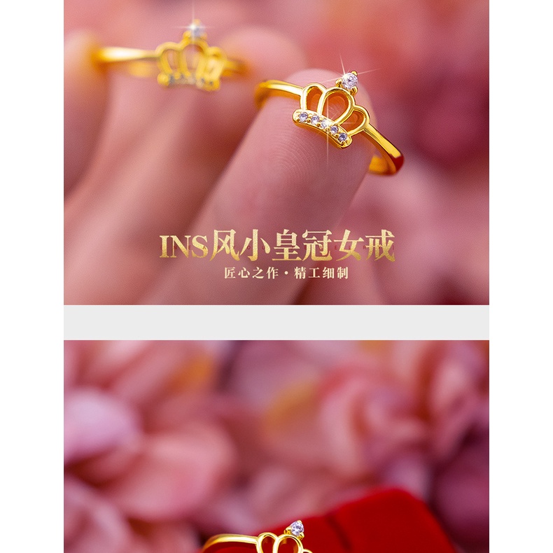 Cincin Lapis Emas Asli Kadar 375 Bentuk Mahkota Aksen Berlian Gaya Korea Untuk Wanita