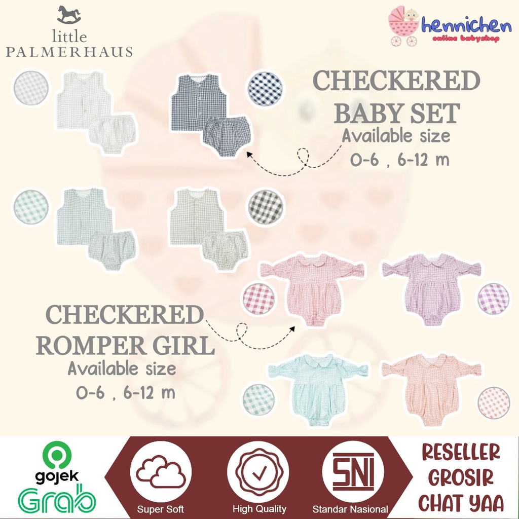 PROMO 7.7 PROMO BAJU LEBARAN LITTLE PALMERHAUS CHECKERED ROMPER GIRL ROMPER ANAK JUMPER ANAK MOTIF KOTAK 0-12 BULAN