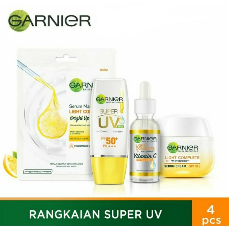 GARNIER RANGKAIAN SUPER UV ISI SERUM 30ML+SUNSCREEN MATTE 30ML+KRIM SERUM 50ML+MASKER30ML