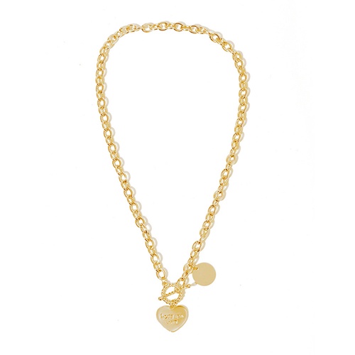 LRC Kalung Fashion Gold Love Heart Metal Thick Chain Necklace V58325