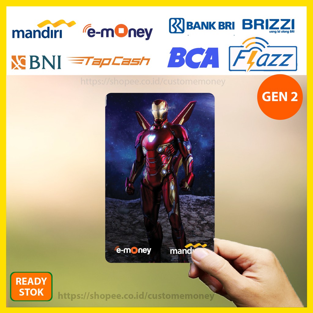 KARTU EMONEY SUPERHERO IRON MAN MARVEL 14 ETOLL MANDIRI FLAZZ BCA GEN 2 TAPCASH BRIZZI - 1 SISI