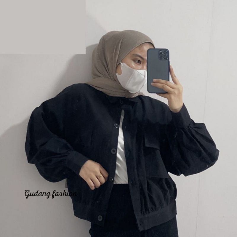 Jaket Kimi Atasan Wanita Crop Oversized Hits Selebgram Bahan Linen