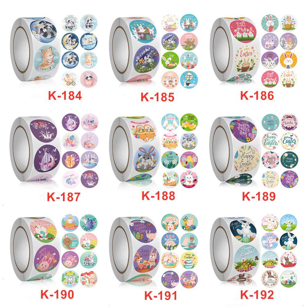 R-flower 500pcs/roll Easter Sticker Gift Packaging Bunny Scrapbooking Happy Easter Telur Paskah Label Stiker