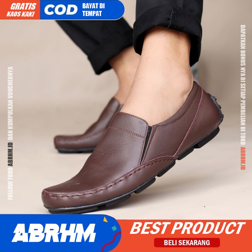 ABRHM X NIBA Sepatu Slip On Pria Kulit Asli Sepatu Pria Pantofel Kerja Sepatu Kasual Cowok / Cowo Santai Kekinian Original