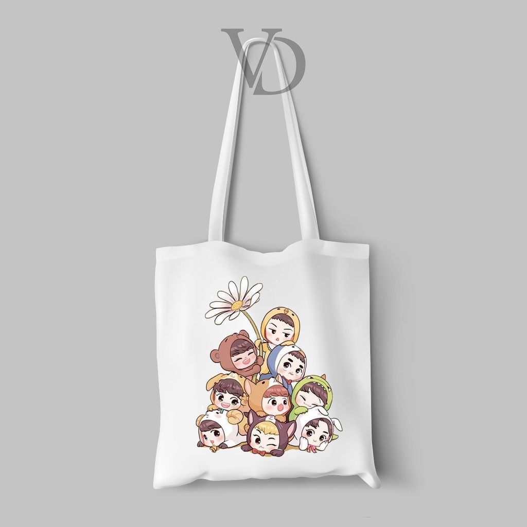 TOTE BAG BAHAN KANVAS MOTIF exo chibi fanart / korean TOTEBAG / TAS BELANJA