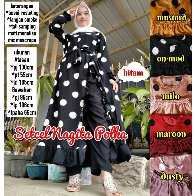 SETELAN CELANA MONALISA POLKA/SETCEL MONALISA MOSCREP/ONESET TUNIK DAN CELANA/ONESET NAGITA