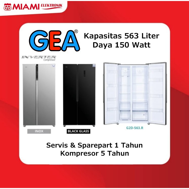 GEA Lemari Es Side By Side 563 Liter G2D-563 / Kulkas 2 Pintu 150 Watt G2D 563 Inverter