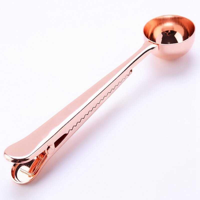 Urijk Sendok Takar Kopi Teh Measuring Spoon Stainless Steel with Clip [Rose Gold]