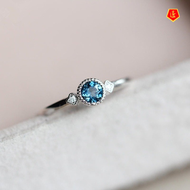 [Ready Stock]Simple Personality Inlaid Sea Blue Topaz Ring