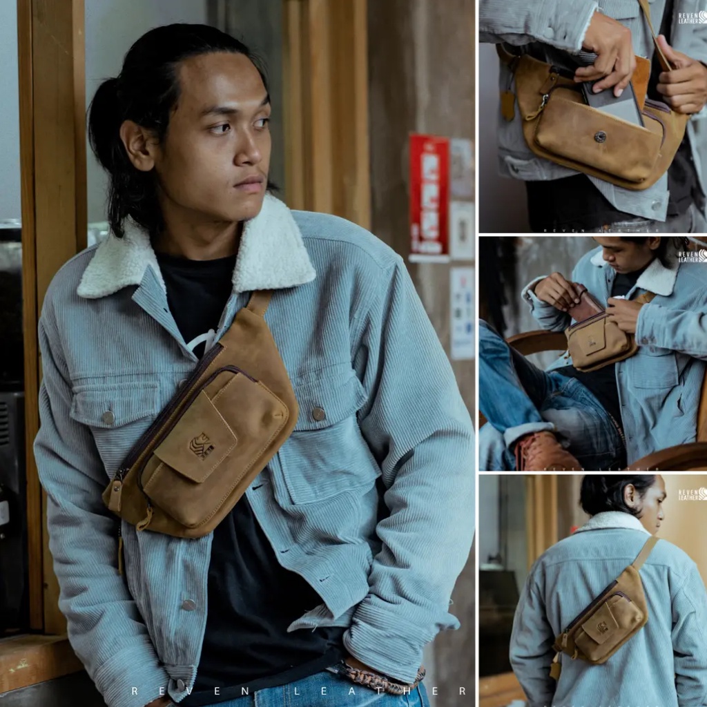 Waistbag kulit asli premium pria tas kulit pria asli original selempang keren laki2 lelaki kekinian 