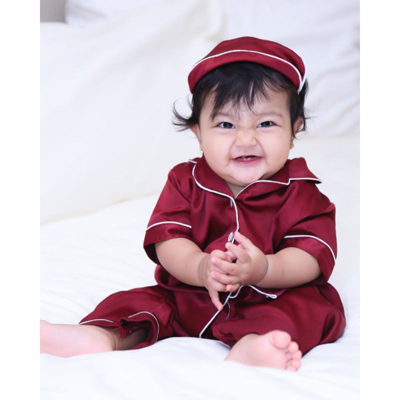 PIYAMA SATIN ANAK MAROON