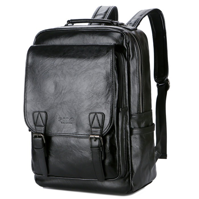 Tas Punggung Pria Kulit Polo Vicuna Black Backpack