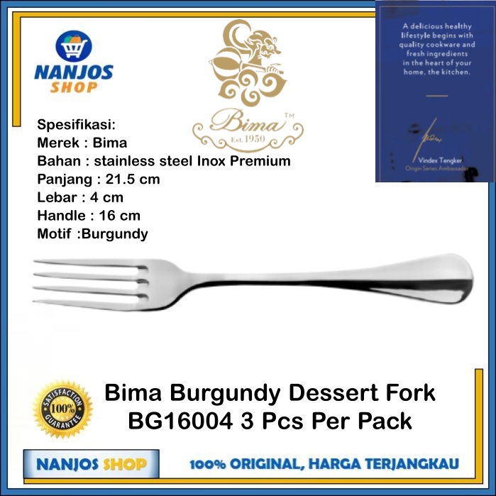 Bima Garpu / Garpu Makan Penutup Miché Burgundy Dessert Fork 18.9cm, 3 Pcs, Inox 18-10 Bg16004