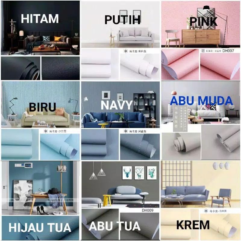 Wallpaper Sticker Dinding Abu-abu Tua Abu-abu Muda Hitam Krem Biru Navy