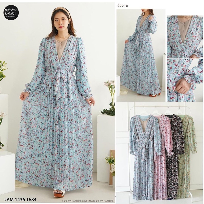 YURI Dress  Ceruty full furing Motif Bunga/Dress Wanita Busui Panjang/Gamis Korean Style Busui