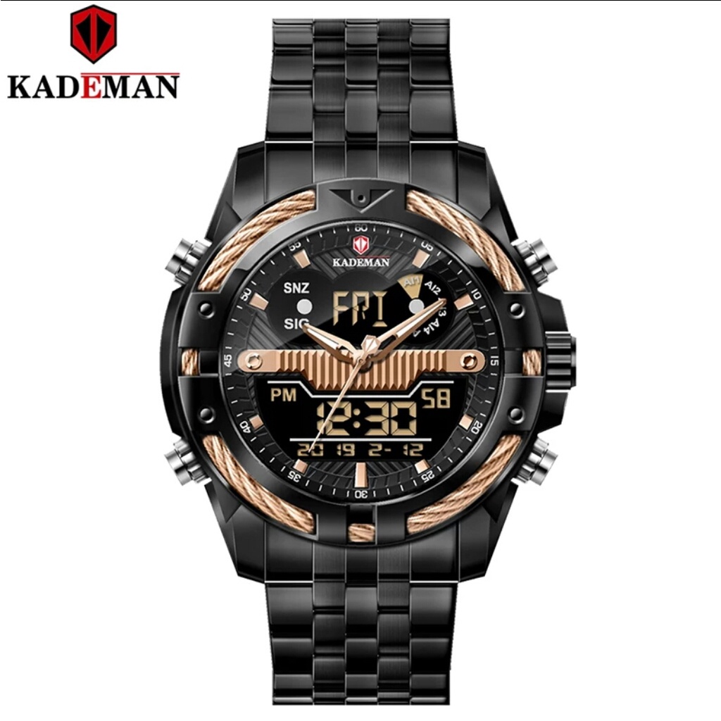 JAM TANGAN COWOK RANTAI DUAL TIME K9076G ORIGINAL /KADEMAN K9076G/