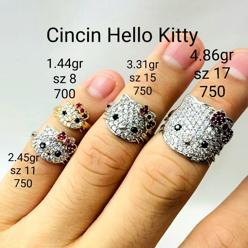 Cincin Anting Liontin Emas Asli HELLO KITTY Disney Perhiasan Kadar Mas 700 750 16K 17K Anak
