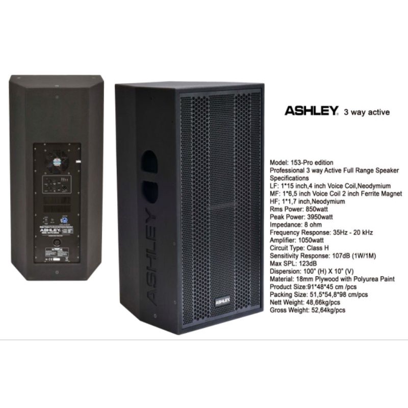 Speaker aktif ashley 153 pro edition 3 way full range rms 850 watt power class H