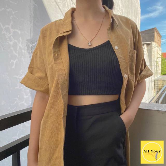 BAJU KEMEJA FLANEL LENGAN PENDEK BROWN THRIFT WANITA